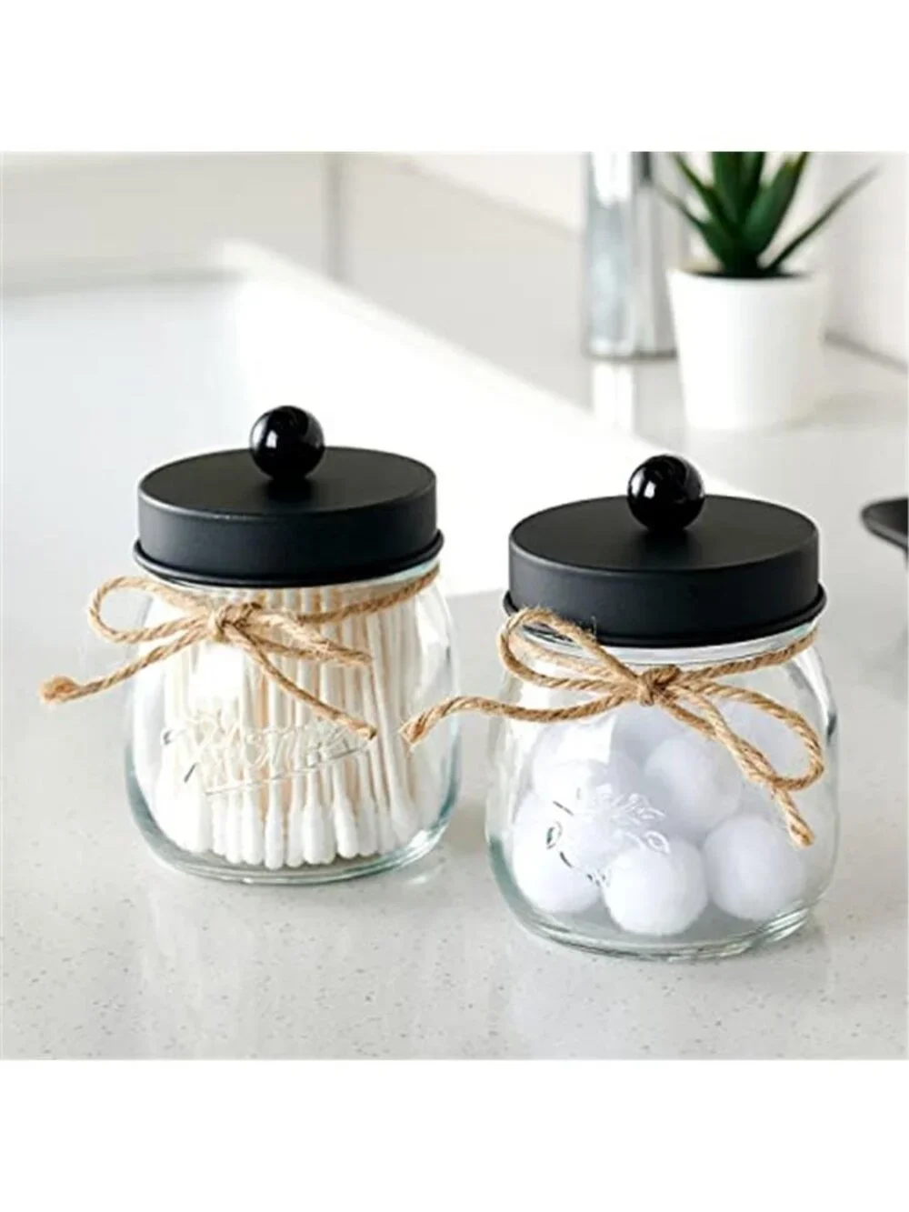 Qtip Holder Glass Bathroom Organizer Cotton Ball Swab Storage Jar Set